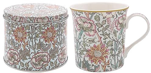 William Morris Pink & Rose Ceramic Mug in Round Tin