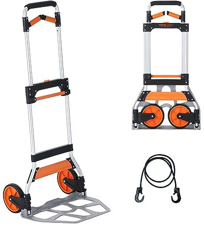 VEVOR Carrello a Mano Pieghevole Portata Max. 140 kg, Carrello Portacarichi in Alluminio per Carichi Pesanti, Carrello Porta Carichi con Maniglia Telescopica per Trasporto Merci Oggetti da Magazzino