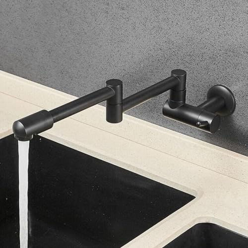 JQFDD Rubinetto Cucina a Muro Nero Ottone Telescopico Rotante Pieghevole Solo Acqua Fredda Rubinetto da Cucina a Parete
