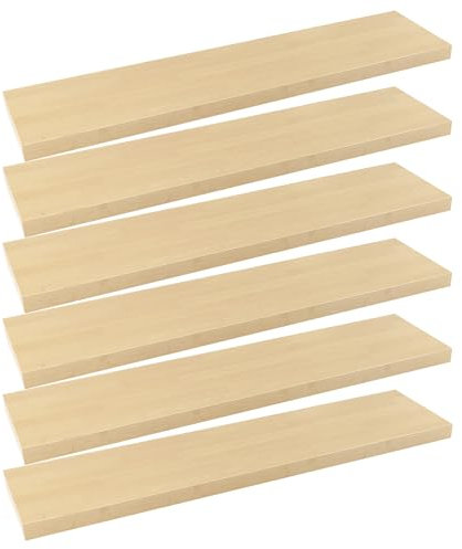 WOLTU 6er Set Wandregal Schweberegal Galeriedisplay Hell Eiche, Regal freischwebend, Wanddeko für Wohnzimmer Schlafzimmer Kinderzimmer, aus MDF