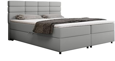 PANDA MÖBEL Reve Boxspringbett 180 x 200 cm Doppelbett mit hochwertiger Bonell-Matratze und Topper, Polsterbett mit Bettkasten, Schlafzimmer, Bequem, Modern, Stilvoll