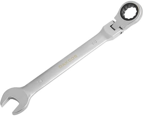 DAKCOS Llave combinada flexible Llave fija con carraca 14mm Llave de trinquete articulada, Cr-V