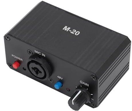 Jectse High Gain Microphone Preamp, 48V Phantom Power, 22db Low Noise, Black, 1 Pack, Mic Gain Booster, XLR, 6.5mm (1/4 inch) Connectivity