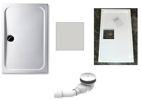 KOMPLETT-PAKET: Duschwanne superflach + Styroporträger/Wannenträger + Ablaufgarnitur DN 90 (Dusche: Pergamon, Manhattan, Bahamabeige/Beige, Ägäis) (Manhattan, 120 x 80 cm)