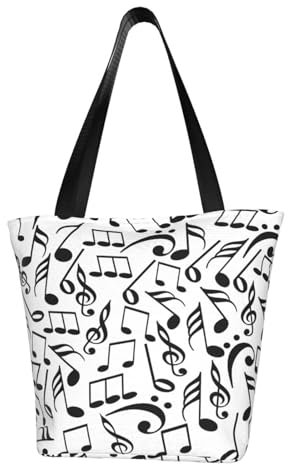 BeNtli Umhängetasche, Canvas Tote Große Tasche Damen Casual Handtasche Wiederverwendbare Einkaufstaschen,Musiknoten mit Notenschlüssel