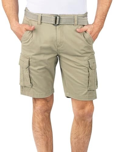 riverso Cargo Shorts Herren mit Gürtel Regular Fit RIVJoko Kurze Hosen Cargoshorts Sommer Stretch, Größe:5XL, Farbe:Beige