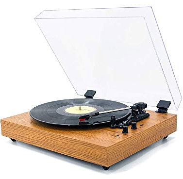 High Fidelity Vinyl Turntable Record Player, Belt Drive, Built-in Preamp, Adjustable Counterweight, With Built-In Hi-Fi Stereo Speakers From The Bottom,Solid Wood Plinth