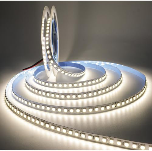 Tesfish 24V LED Streifen Licht, Naturweiß 4000K 5M Strip Lichtband 10000LM Super Hell SMD 5050 IP20 Gesamt 600 LEDs Band Lichtleiste für Schlafzimmer, Küche, Werbung Dekoration