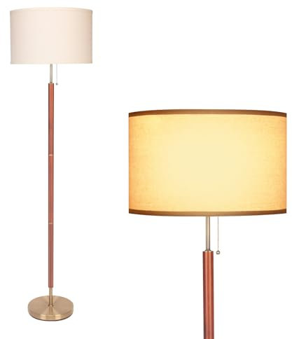 lianheng Lampadaire sur Pied Salon Bois, Lampe sur Pied avec Abat-jour en lin Beige, Interrupteur de Chaîne, pour Salon, Chambre, Bureaux