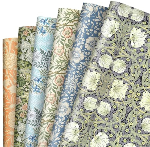 JarThenaAMCS William Morris Geschenkpapier, keine Rolle, Retro-Blumenmuster, Geschenkpapier, gefaltet, flach, Kunstpapier für Bastelarbeiten, Hochzeit, Babyparty, Geburtstag, 50 x 70 cm, 12 Blatt
