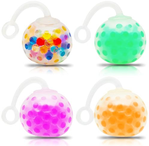Cuackamily 4 Stück Stressball,Bunte Quetschbälle mit Wasserperlen,Squeeze Bälle Sensory Stress Bälle Knetball,Antistressball Spielzeug Geburtstag Geschenke für Kinder Erwachsene (Zufällige Farbe)