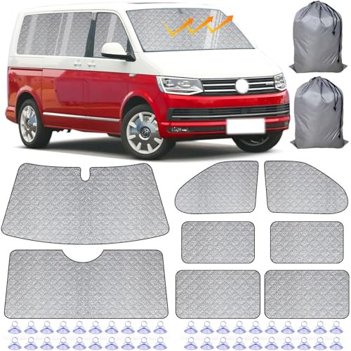 VexNook Innen Thermomatte Fahrerhaus Passend für VW T5/T6 SWB (Kurzer Radstand) - 8-teiliges Set, Mehrschichtiger,Reißfester Sonnenschutz, Einfache Montage, Vielseitig Nutzbar, Mit Aufbewahrungstasche