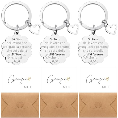 Jadive 3 Set Portachiavi Motivazionali Regalo Grazie per Collega Donna Natale Maestra Portachiavi Ispiratore con Biglietti di Ringraziamento e Buste per Amica Maestre Colleghe