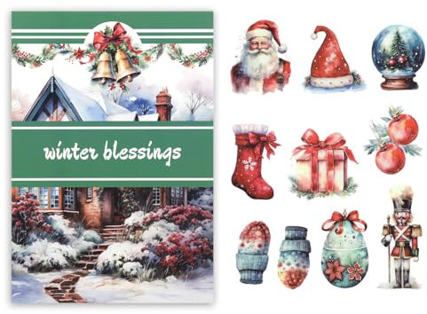 RISYPISY Weihnachten PET/Papier Aufkleber für Journaling, 20 Blätter Weihnachten Blätter Scrapbooking Supplies, 208pcs Aufkleber Supplies Dekoration Journaling Supplies