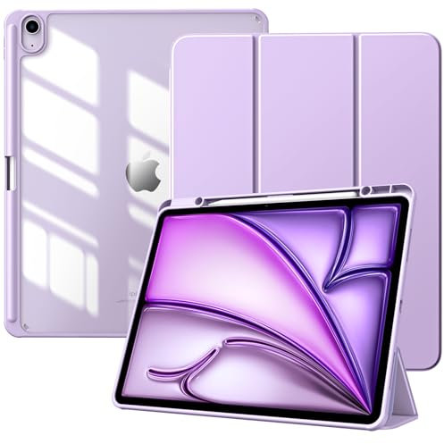 TiMOVO Funda para Nuevo iPad Air 13 Pulgadas(M3/M2-2025/2024) con Runura para Lápiz,Cubierta Delgada con Soporte,Funda Trasera Transparente para iPad Air 13,Auto Activación/Reposo, Morado Claro