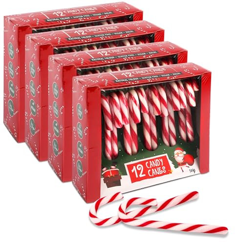 4x Beckys Zuckerstangen Erdbeergeschmack - 12 rot-weiße Candy Canes, 12g pro Stück - in roter Geschenkbox - Perfekt für Weihnachtsdeko, Baumdeko & als Süßigkeit für den Weihnachtsteller