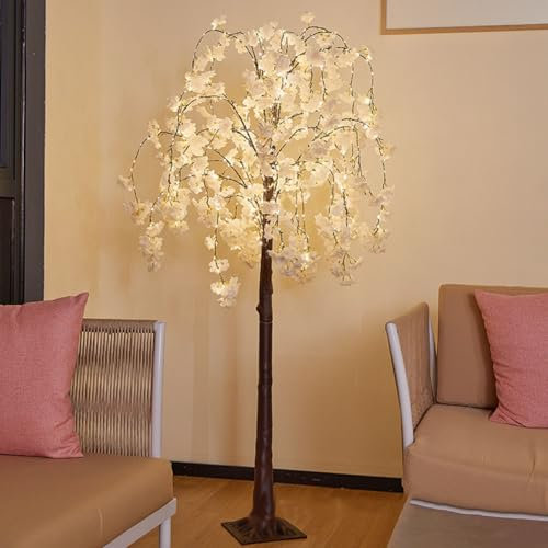 LOGT Albero Illuminato a LED con Fiori di Ciliegio 180CM Luci di Fata Fiore Rosa Luce Finta Albero Lampade con Telecomando 8 Modalità di Luce Template Illuminazione Lampada Interna Esterna,1.5m