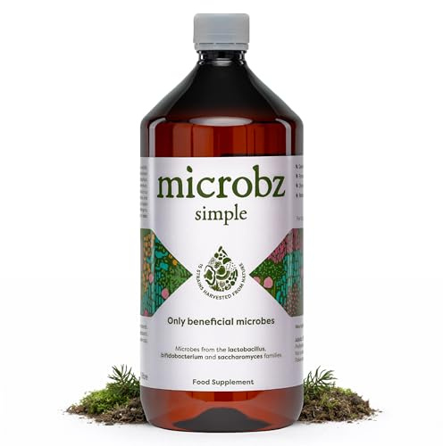 MICROBZ Simple Kids & Adults Gut Health Supplement, Live Cultures, 66 Serv | 15 strains of microbes from soil, herbs-free, dairy & gluten free, digestive support for the whole family, no fridge, 1l