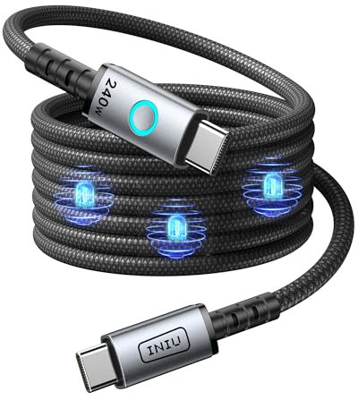 INIU Cable magnético USB C a USB C, [240 W, 4 pies], cable de carga rápida tipo C, cable de carga USB C a USB C trenzado para iPhone 16 Pro Max, Samsung S24, S23, portátiles, iPad, Switch, Steam Deck,