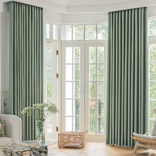 Curtains Design, Küchenvorhang Vintage Grün Volltonfarbe Polyester Gardinen für Schlafzimmer Wohnzimmer 2er Set 102x183cm BxH
