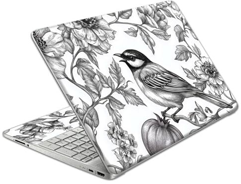 Laptop Skin Decal HP 14 - Black White Botanical, Laptop Cover Sticker, No Cutting Required, No Bubble, Waterproof, Scratch Resistant - Including Wide Screen and Wrist Pad