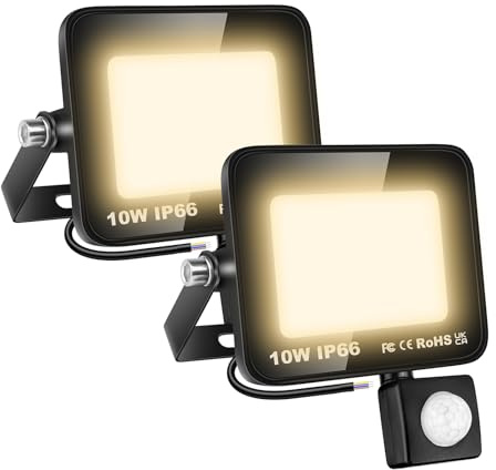 SKYWORLD 2 Stücke LED Strahler mit Bewegungsmelder Außen,10W Außenstrahler Warmweiß Superhell Scheinwerfer LED Fluter IP66 Wasserdichter,Scheinwerfer mit Bewegungsmelder für Garten Terrasse Garage