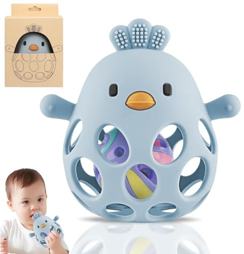 Afufu Teething Toys for Newborns Babies, Rattles Baby Teether Sensory Toy Teethers Aid & Grasping Ball, Silicone Teething Mittens for Babies Prevent Finger Sucking, Gifts for Boys Girls 3-12 Months