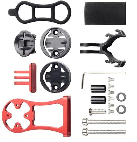 Compact Bike Computer Mounting Bracket for Garmin, For Bryton, For Cateye Sturdy Design with Rubber Band Fastening (Red)
