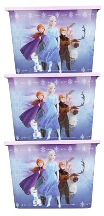 KP Pharma Disney Frozen Kids Storage Boxes 23L – BPA-Free Plastic, Lightweight & Stackable with Click Lock Lid – Toy Storage Box for Girls and Boys – Keeps Kids Rooms Tidy, 39 x 29 x 27cm (Pack of 3)