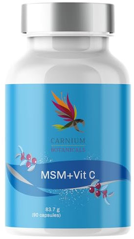 Carnium Botanicals MSM + Vitamina C – 1500 mg di MSM ad Alta Potenza – 150 mg di Vitamina C Naturale da Camu Camu – 90 Capsule Vegane