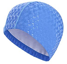ETZRYSYB Gorro de natación con revestimiento de poliuretano elástico para adultos, hombres/mujeres, alta elasticidad, impermeable, protege las orejas, pelo largo, gorro de piscina (azul)