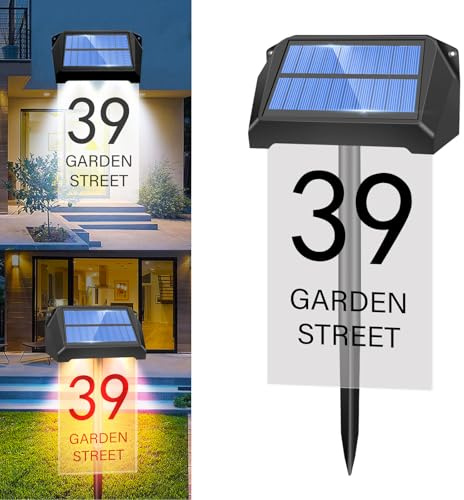 TOTHDATE Solar LED House Numbers Plaques, 3 Colors Light Up Numbers 1200mAh IP65 Waterproof Address Plaque for Wall Ground