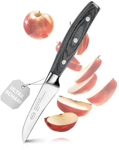 RÖSLE Schälmesser WOLFGREY 8 cm – Hochwertiges Schälmesser Gebogen Klinge aus Stahl, Ideal als Kartoffelschälmesser, Tourniermesser, Gemüsemesser & Allzweckmesser mit ergonomischem Pakkaholzgriff