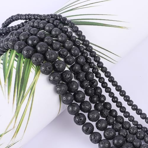 SOSMAR ca. 120 Stück Natürliche Lavastein Perlen Edelsteine Halbedelsteine Rund Ø 6mm Steinperlen Lose Perlen für Armbänder Halsketten Schmuck Basteln Auffädeln