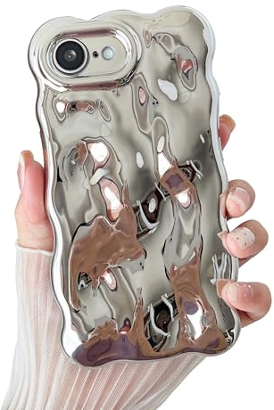 XIZYO Einfarbig Wellenform Hülle für iPhone 16e/17e, Silber | Niedliche Lockige Wellig, Ästhetisch Luxus Mädchen Design, Vollständiger Kameraschutz, Weiche TPU Silikon,Stoßfest Anti-Gelb