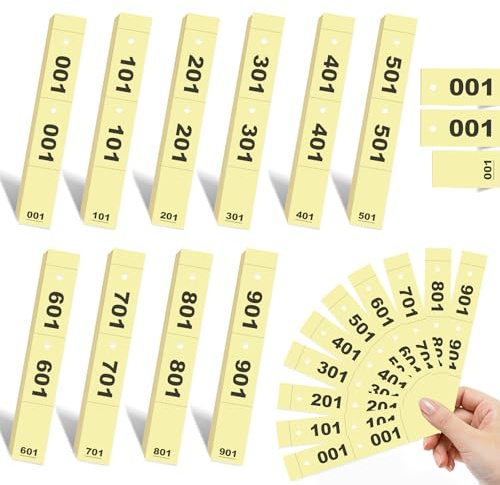 999 Tickets, 3 x 20 cm, gelb, nummeriert von 1 bis 999, Ticket, Tombola, nummeriert, Ticket, nummeriert, Garderobe, perforiert und abnehmbar, in drei Teilen, ideal (Gelb, 999)