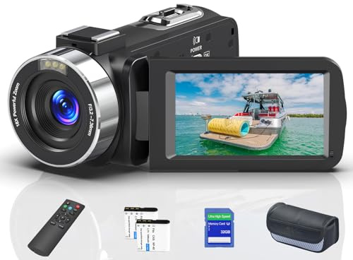 Videocamera 8K 64MP per YouTube con schermo flip da 3, telecomando, scheda SD da 32 GB e due batterie