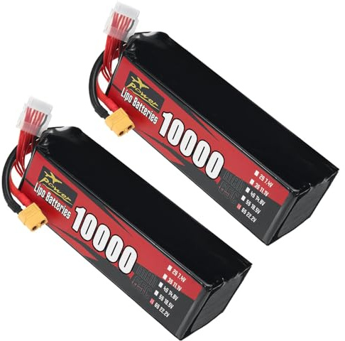 JHKJ Lithiumbatterie 22,2 V 6S Lipo-Batterie 10000 mAh 9000 mAh 9500 mAh Ersatzbatterien für Drohnenmodellflugzeuge mit XT60-Anschluss für 50 W – 220 W Motoren,22.2v10000mah 2pack