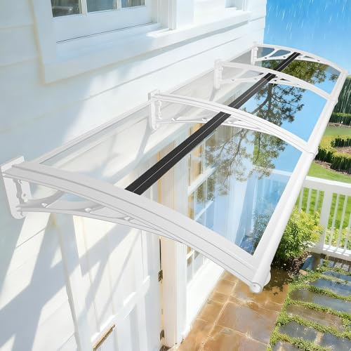 NacstarHome Pensilina Tettoia da Esterno per Porta e Finestra 80x100cm, Policarbonato Copertura Resistente alle Intemperie, Protezione UV UPF 50+, Lastra Trasparente, Staffa Bianco