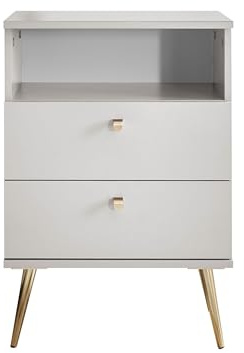 Stella Trading Laila Nachttisch Weiß Nachtschrank 50 x 70 x 34 cm (B/H/T) | Nachtkonsole für das Schlafzimmer, 2 Schubladen, offenes Ablagefach, moderne Optik, Melamin, stabile Füße