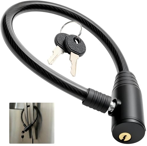 15.7'' Locks for Cabinets with Key, 0.31-inch Thick Braided Steel Cable Refrigerator Lock, Zinc Alloy Security Lock for French Door Fridges, Freezers, Cabinets, and Windows - Childproof & Tamper-Proof