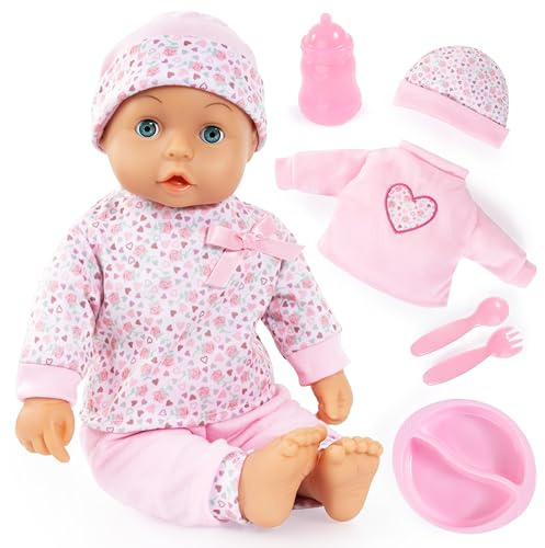 Bayer Design Babypuppe My First Lisa, 36 cm, Weichkörperpuppe | mit extra Pullover und Mütze, Flasche, Besteck und Teller - für Rollenpiele der Kinder