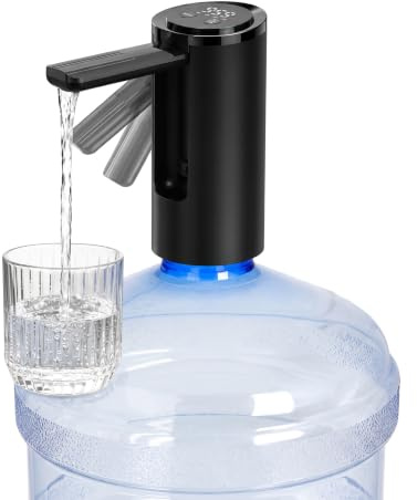 TatTech Electric Water Bottle Pump, for 2-5 Gallon Jug USB C Charging | 4 Gears Automatic Water Dispenser Pump with Digital Display Foldable Spout Cuttable Hoses for Kitchen Home Office Camper