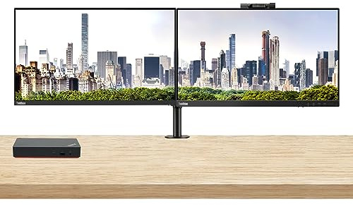Lenovo ThinkVision T24v 24-inch 1920 x 1080 LED FHD LCD Monitor, 2-Pack Bundle with T24i, HDMI, DisplayPort, Webcam, Speaker, Microphone, Dual Monitor Stand, and USB-C Multiport Dock