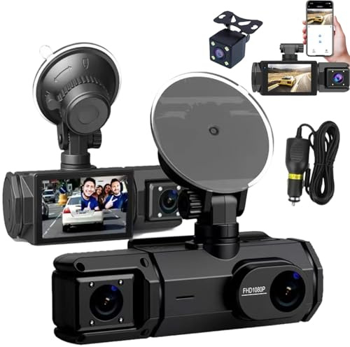 Three-Lens Driving Recorder - Dash Cam Front And Rear - High-Definition 1080p 3 Lens Car Dvr Dash Cam Wireless With Night Vision, Loop Recording, Motion Detection Monitor (Triple-camera)