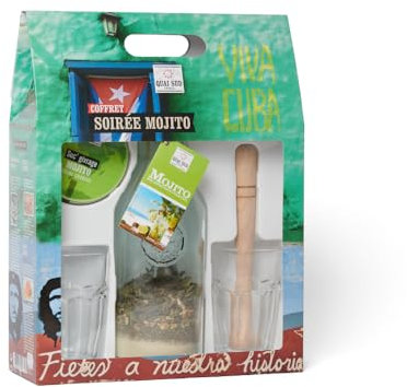 Quai SUD Coffret Soirée Mojito | Coffret | Valisette en Carton (Carafe - 2 Verres Mojito - 1 Pilon Bois - 1 Suc' Givrage)