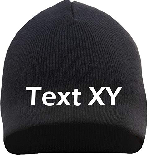 HB_Druck Beanie mit Wunschtext - Blockschrift - Bestickt - Mütze Strickmütze Stickfarbe: Weiss