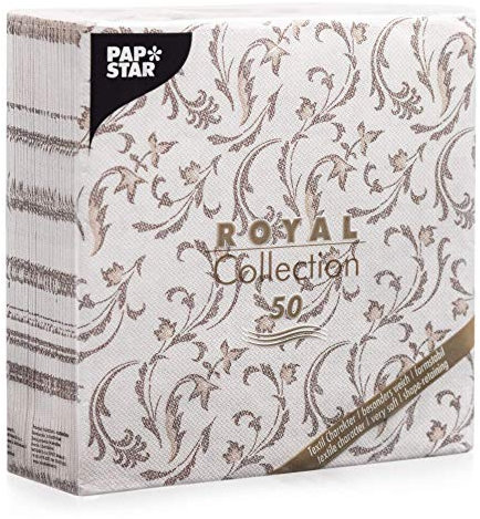 Papstar, 50 Servietten ROYAL Collection 1/4-Falz 40 cm x 40 cm braun Damascato, #85004