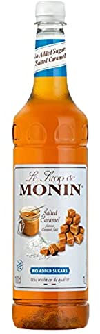 MONIN Premium Salted Caramel No Added Sugar Syrup 1L for Coffee and Cocktails. Vegan-Friendly, Allergen-Free, 100% Natural Flavours and Colourings. Salted Caramel Coffee Syrup
