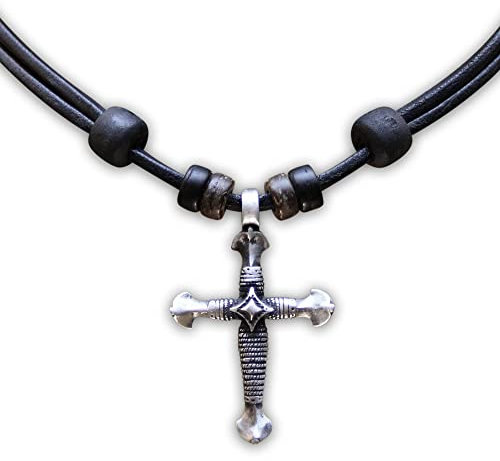 HANA LIMA Lederkette Halskette Kette Kreuz Kreuzanhänger Kruzifix Kreuzschmuck Jesus